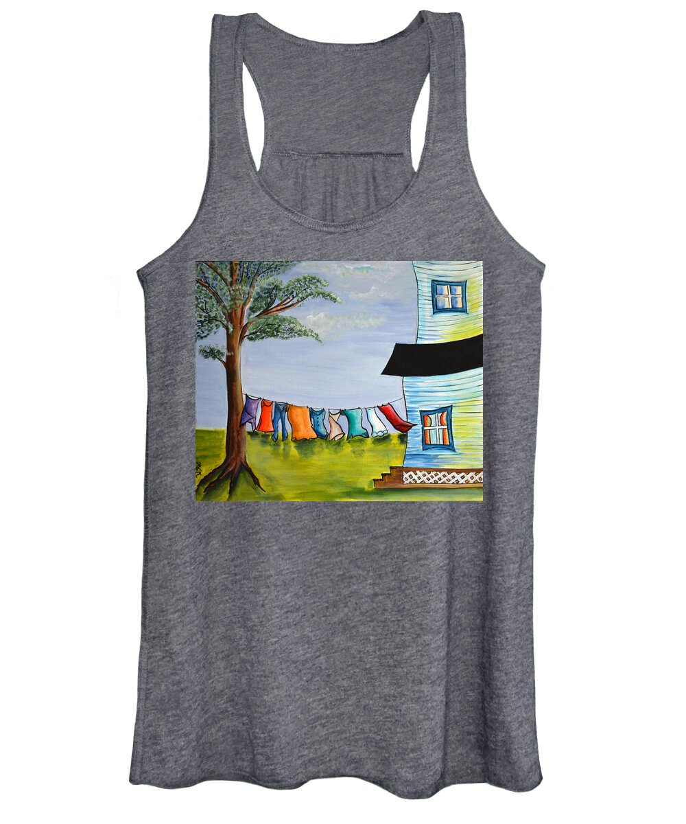A Summer's Evening And The Wash Is Waiting To Be Taken Down Of The Clothes Line. Women's Tank Top featuring the painting Hangin by Heather Lovat-Fraser