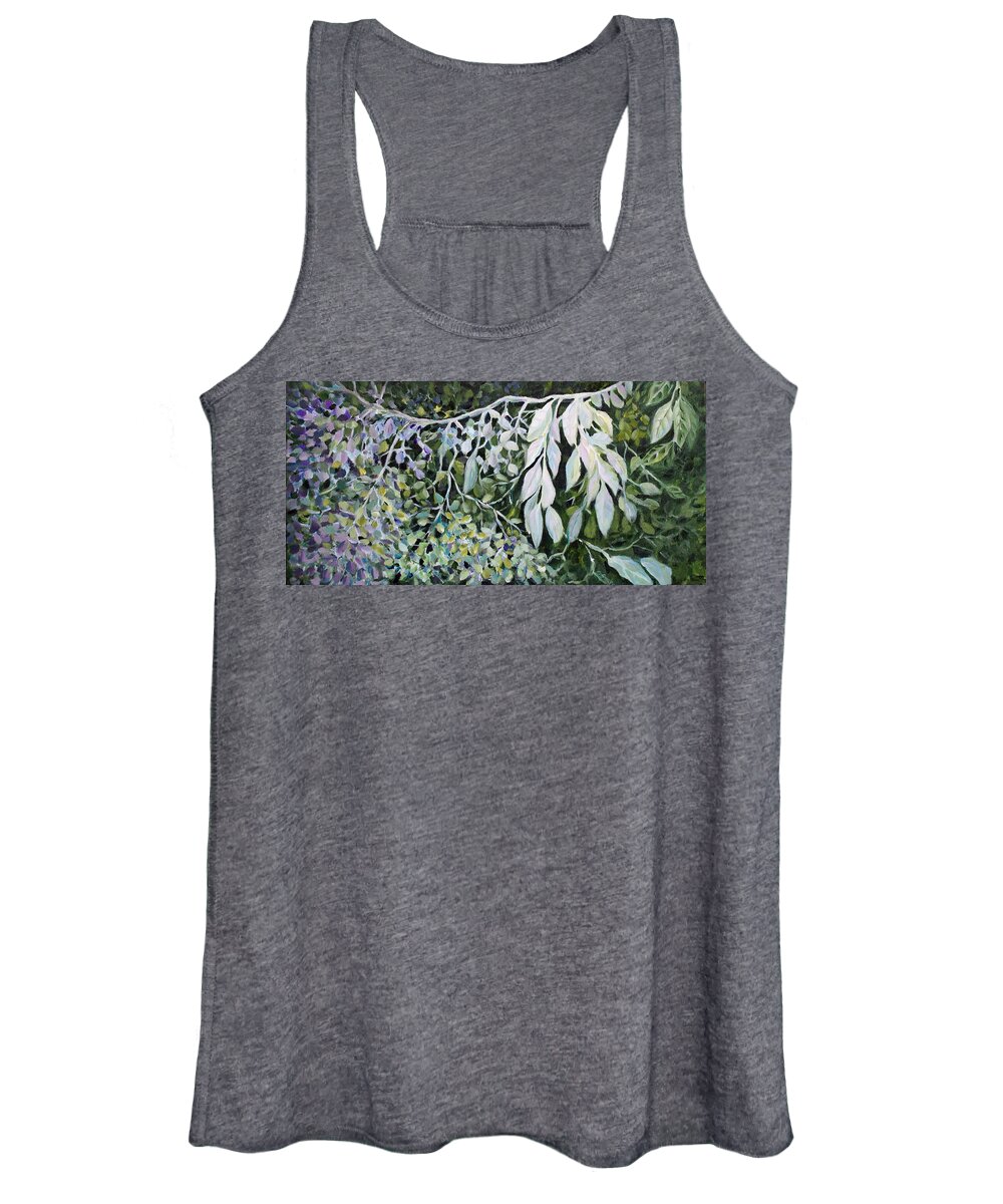 Leaves Women's Tank Top featuring the painting Silver Spendor by Jo Smoley