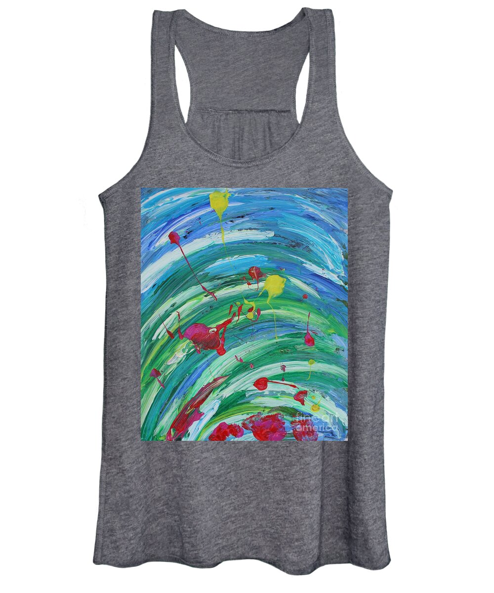 Happiness   Bliss Contentment Delight Elation Enjoyment Euphoria Exhilaration Jubilation Laughter Optimism  Peace Of Mind Pleasure Prosperity Well-being Beatitude Blessedness Cheer Cheerfulness Content Deliriums Ecstasy Enchantment Exuberance Felicity Gaiety Geniality Gladness Hilarity Hopefulness Joviality Lighthearted Merriment Mirth Joy Happy Women's Tank Top featuring the painting Happiness by Sarahleah Hankes