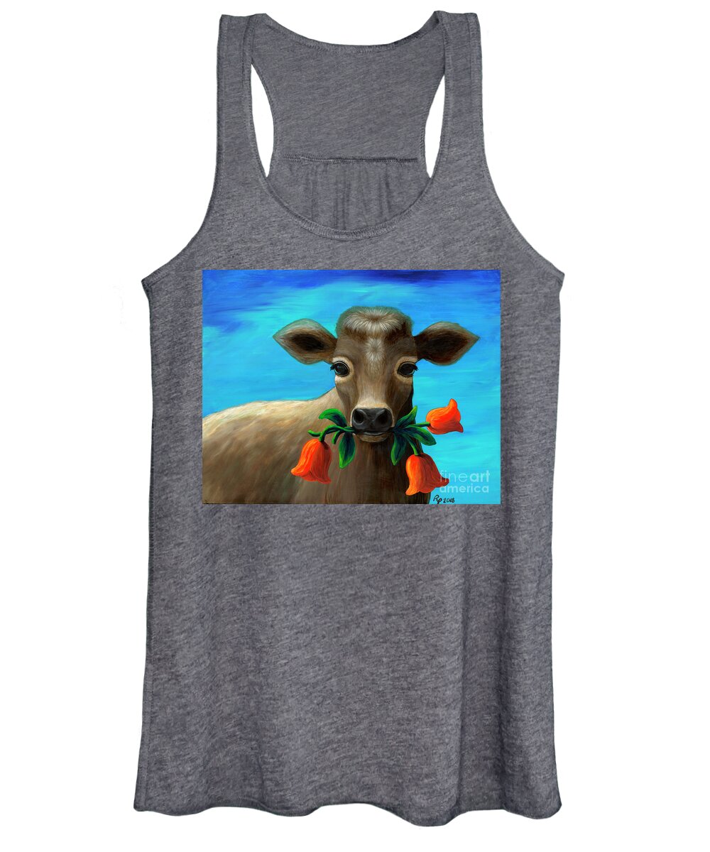 Rebecca Women's Tank Top featuring the painting Happy Cow by Rebecca Parker