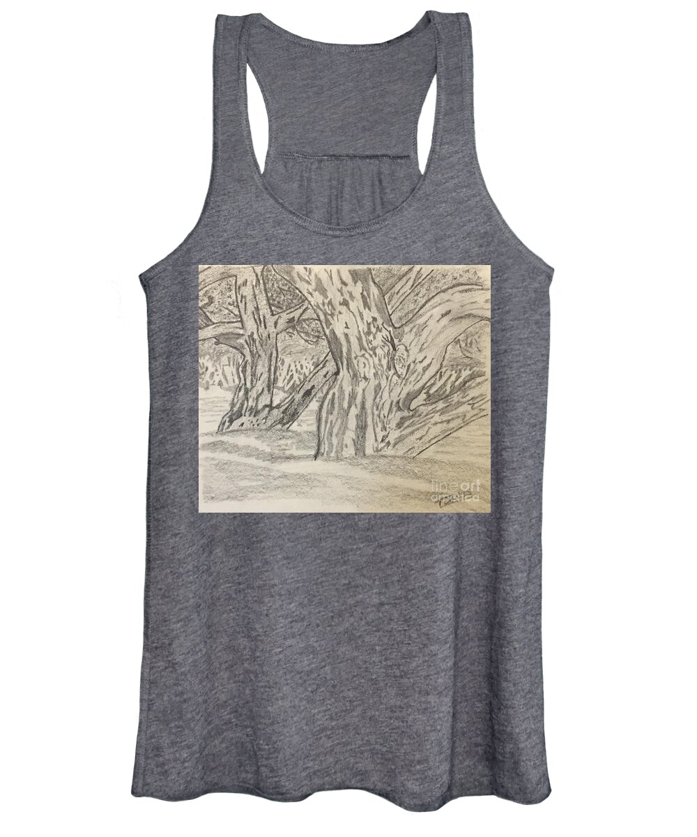 Landscape Women's Tank Top featuring the drawing Hardwoods by Thomas Janos