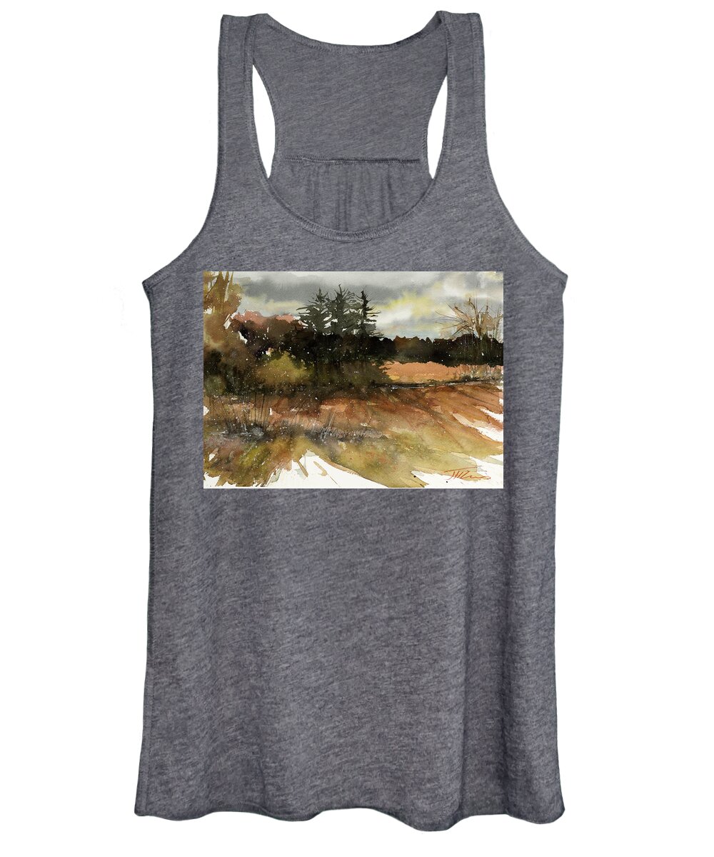 Landscape Women's Tank Top featuring the painting Harvest Snow by Judith Levins