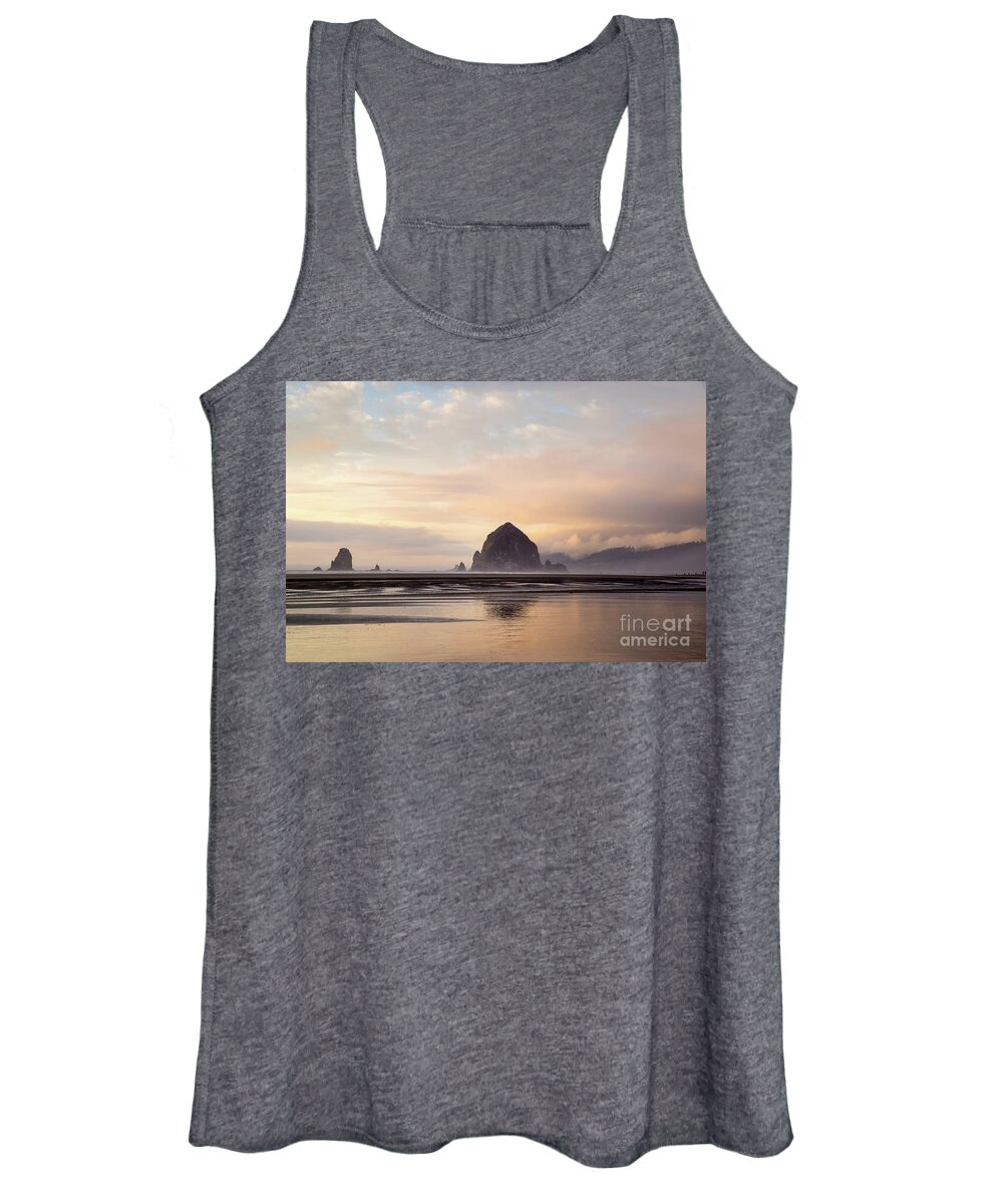 Haystack Rock Women's Tank Top featuring the photograph Haystack rock after the rain by Paul Quinn