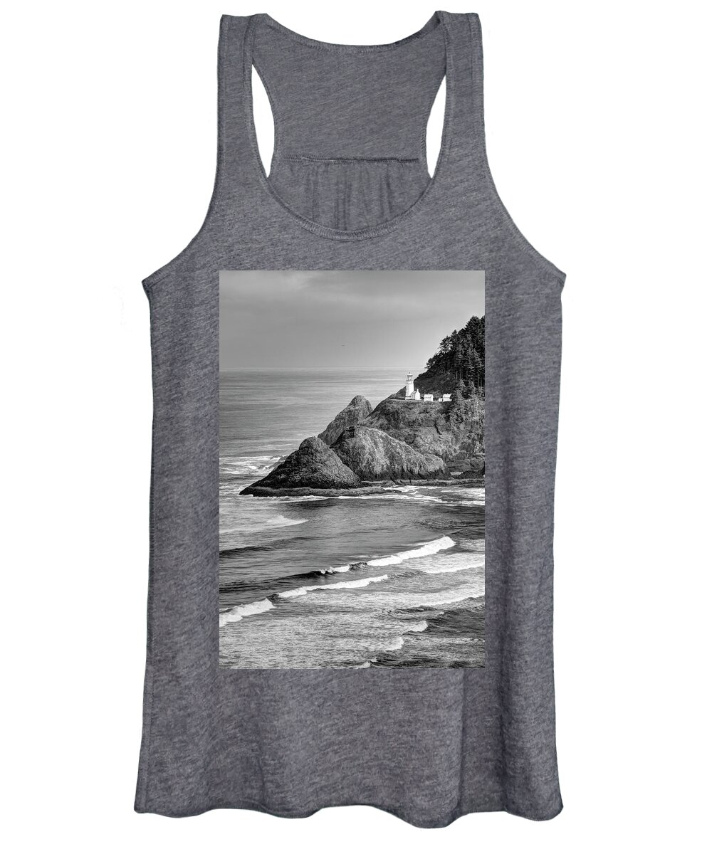 Oregon Women's Tank Top featuring the photograph Heceta Head Light in Black and White by Harold Rau