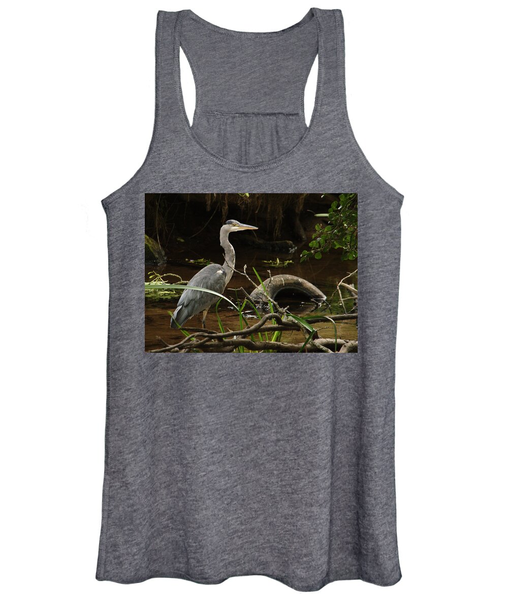 Heron Women's Tank Top featuring the photograph Heron And Tyre by Adrian Wale