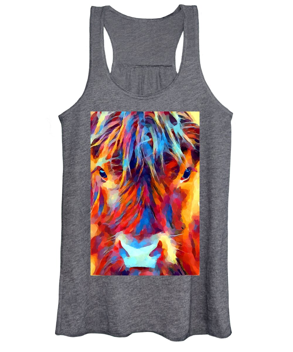 Highland Cow Watercolor Women's Tank Top featuring the painting Highland Cow by Chris Butler