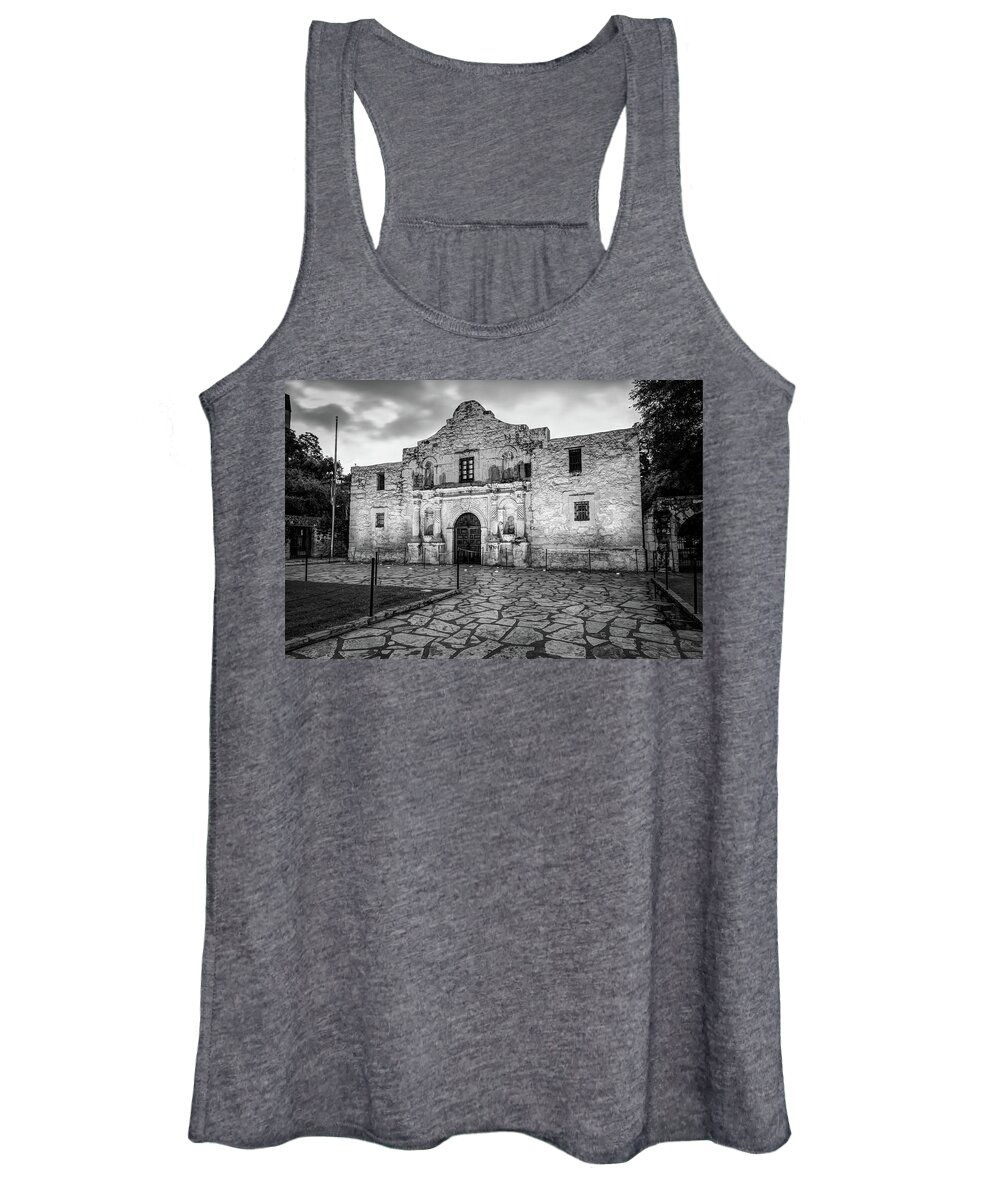 America Women's Tank Top featuring the photograph Historic Alamo Mission - San Antonio Texas - Black and White by Gregory Ballos