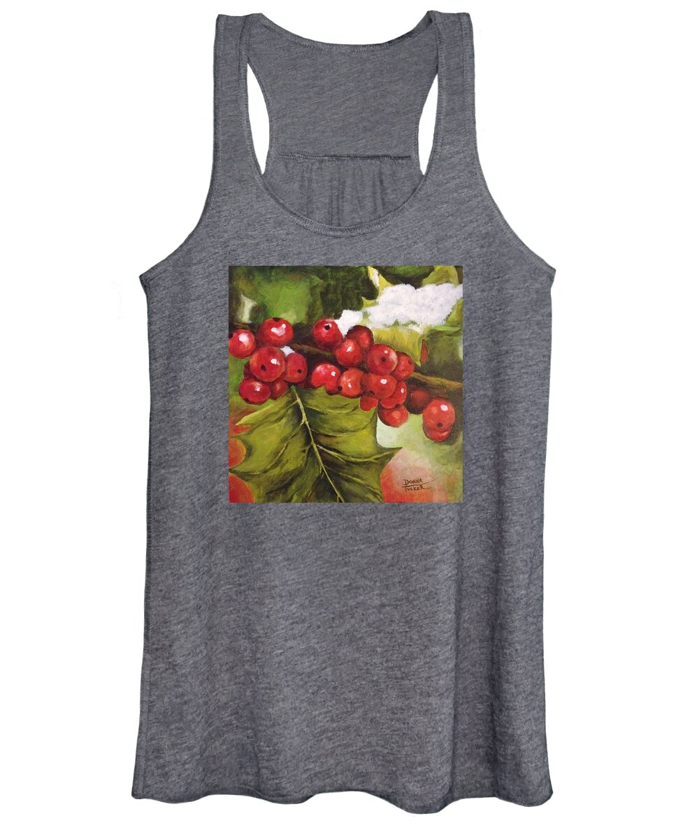 Christmas Women's Tank Top featuring the painting Holly Berries by Donna Tucker