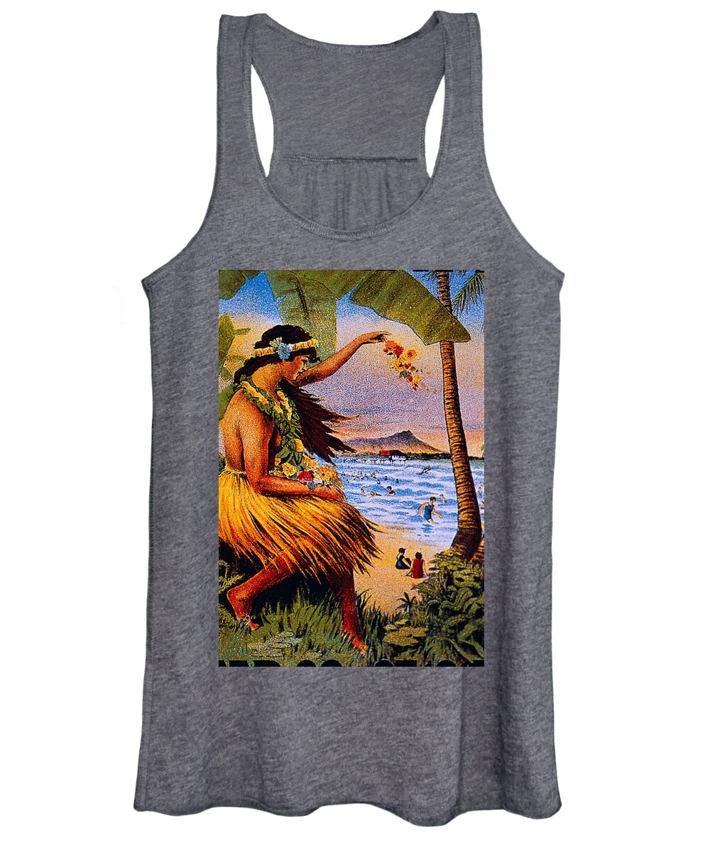 1915 Women's Tank Top featuring the painting Hula Flower Girl 1915 by Hawaiian Legacy Archive - Printscapes