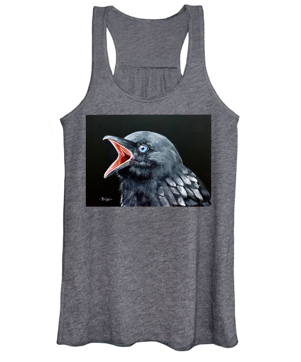 Raven Women's Tank Top featuring the painting Hungry Baby Raven by Pat Dolan