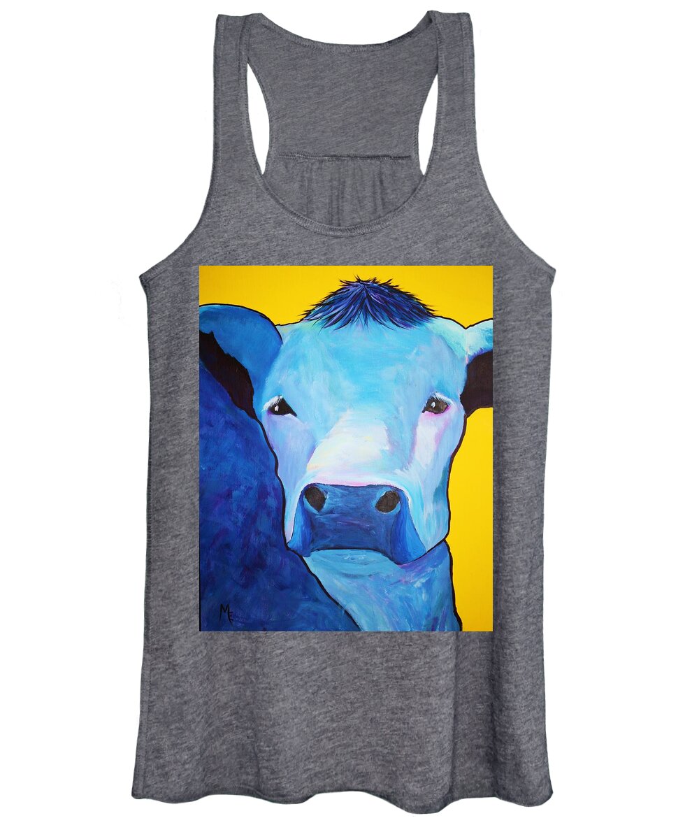 Cow Women's Tank Top featuring the painting I Am So Blue by Melinda Etzold