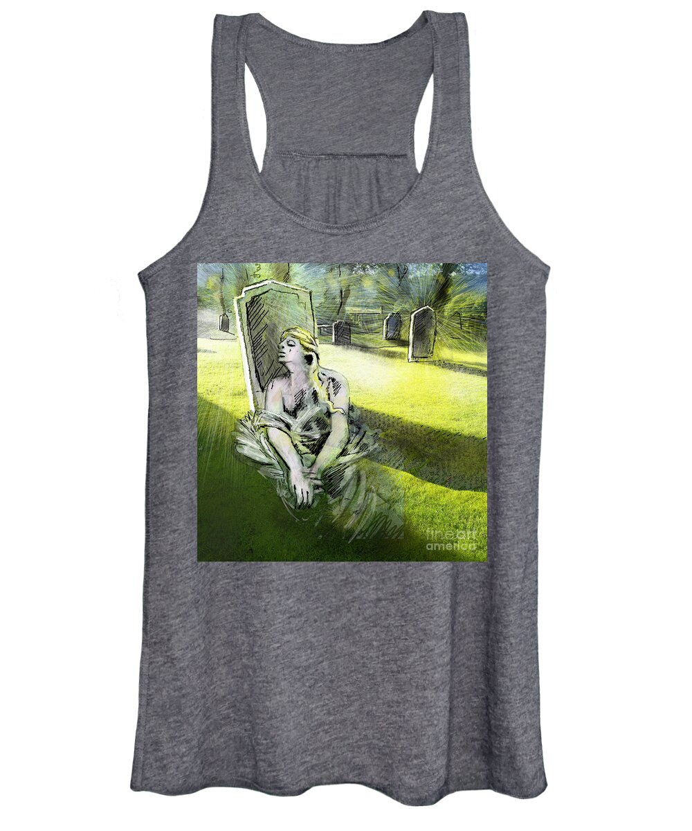 Painting All Saints Day Graves Flowers Women's Tank Top featuring the painting I wish you were here by Miki De Goodaboom