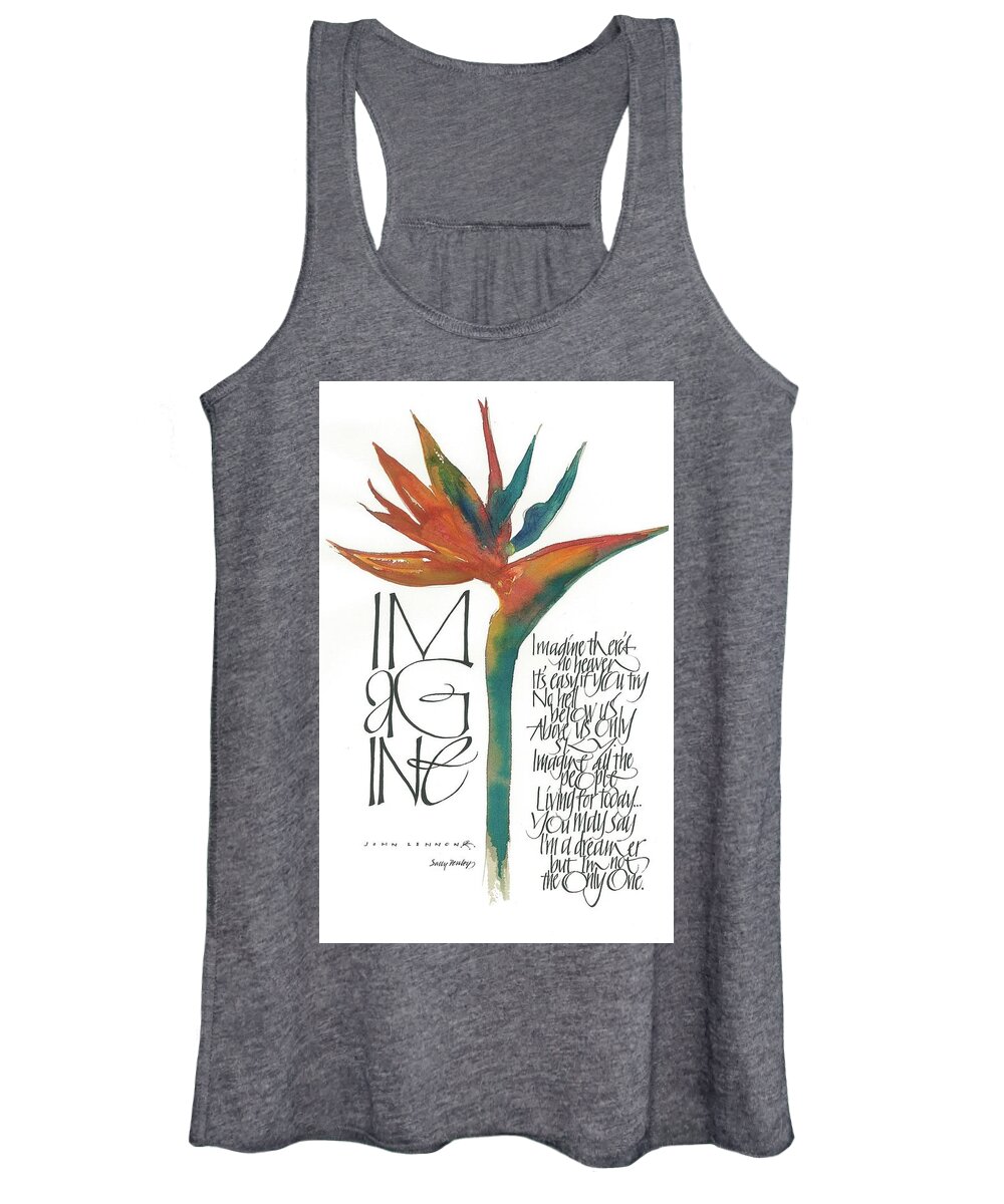 Calligraphy Women's Tank Top featuring the drawing Imagine by Sally Penley