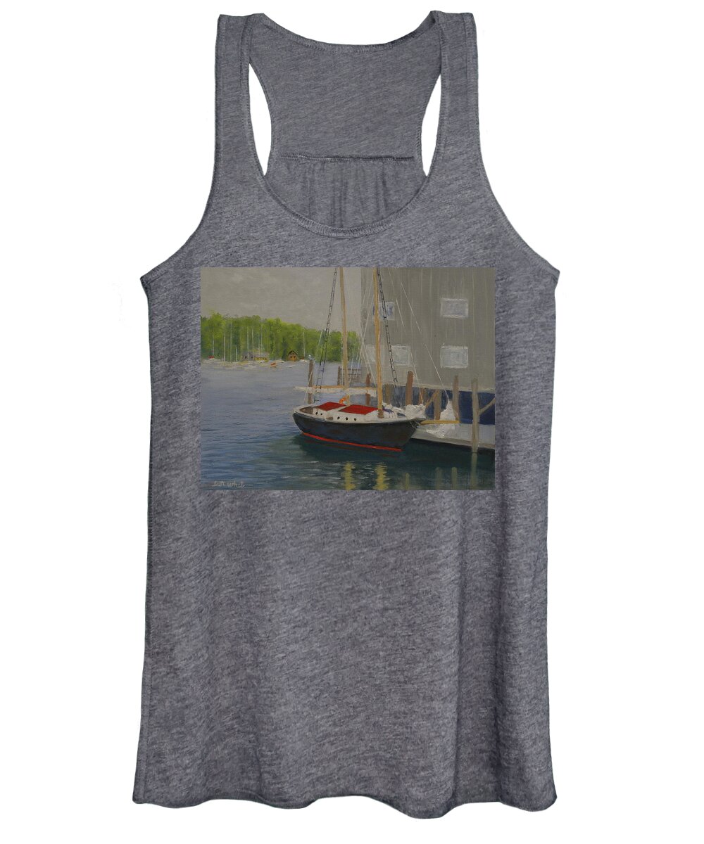 Sailboat Harbor Ocean Sea Dock Marina Women's Tank Top featuring the painting In Port by Scott W White