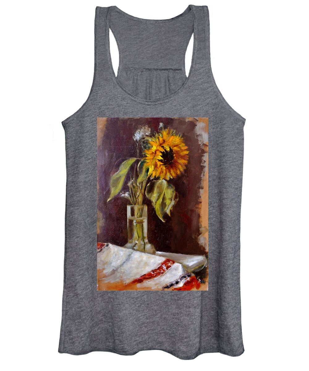 Sunflower Women's Tank Top featuring the painting In the morning light by Karina Plachetka