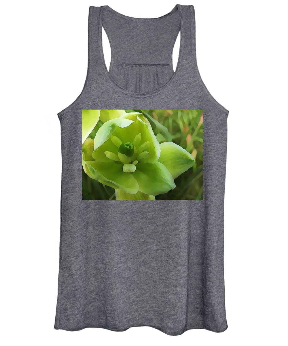 Botanical Women's Tank Top featuring the mixed media Inside a Yucca Bell Flower by Shelli Fitzpatrick