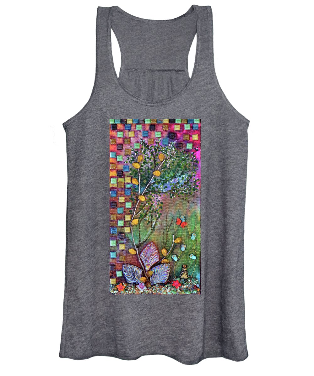 Mixed Media Art Women's Tank Top featuring the mixed media Inside The Garden Wall by Donna Blackhall
