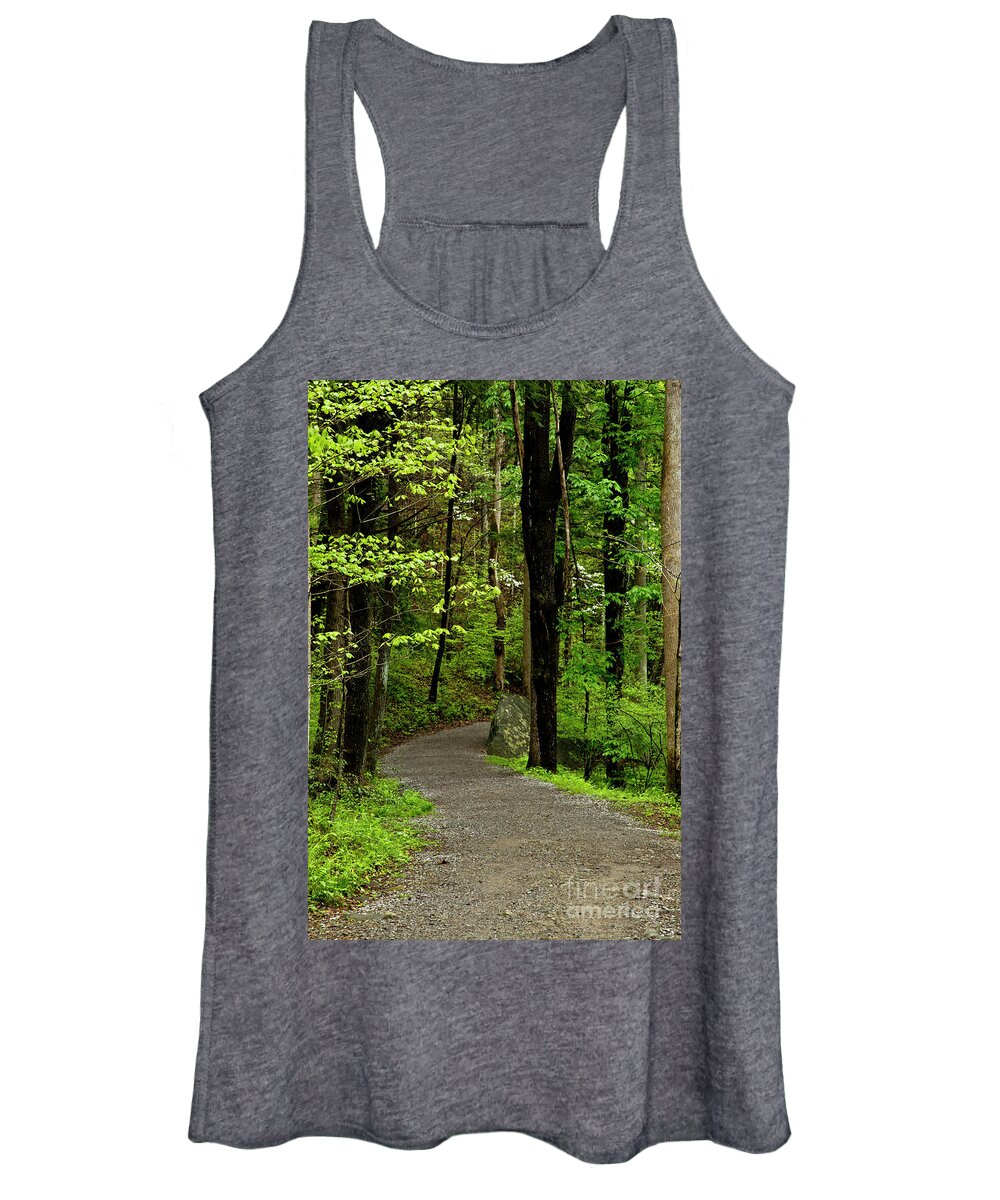Paths Women's Tank Top featuring the photograph Into the Woods by Kathy McClure