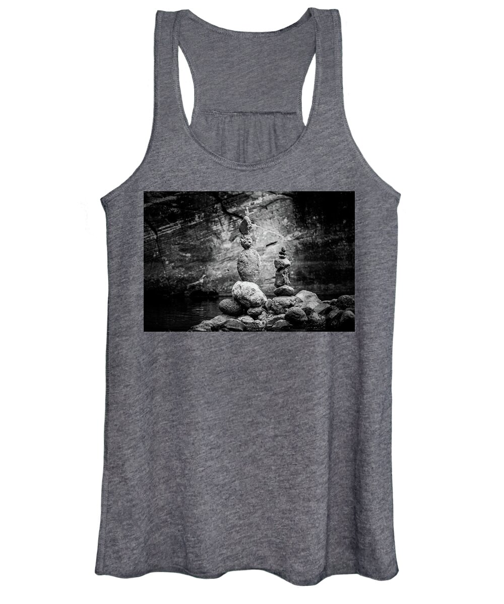 Inuksuk Women's Tank Top featuring the photograph Cairn - Black and White 2 by The Flying Photographer