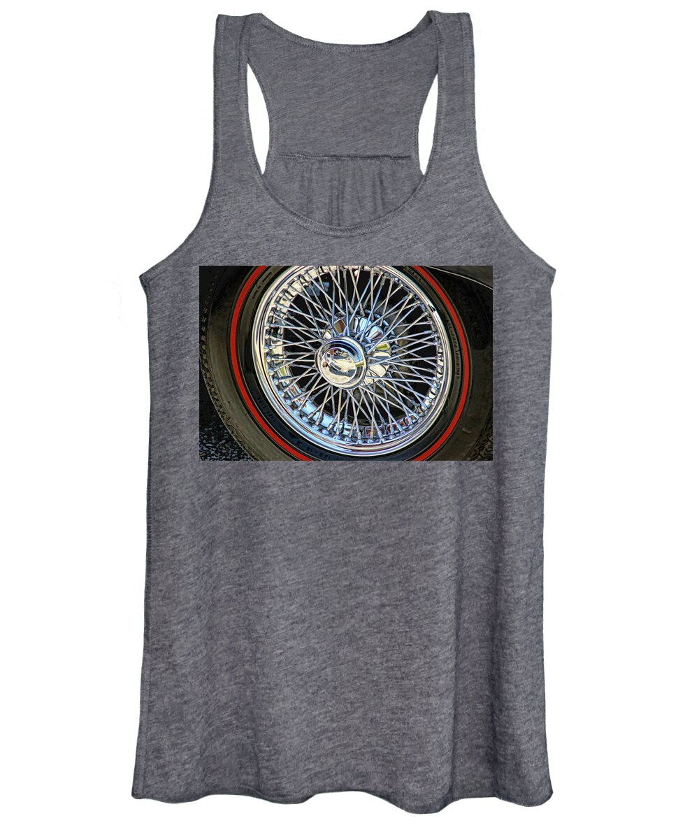 Car Women's Tank Top featuring the mixed media Inventing the Wheel 3 by Lynda Lehmann