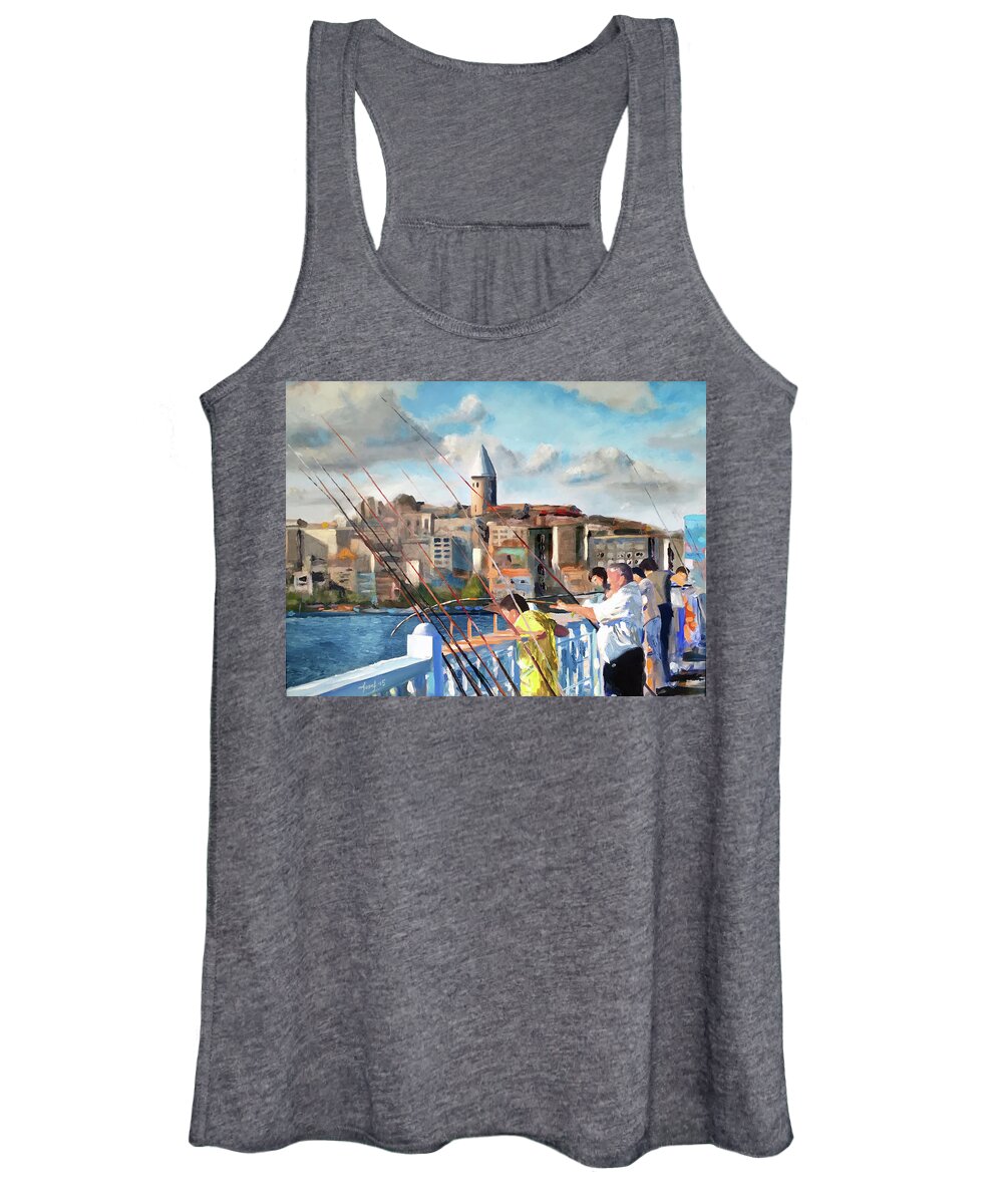  Women's Tank Top featuring the painting Istanbul Fishing by Josef Kelly
