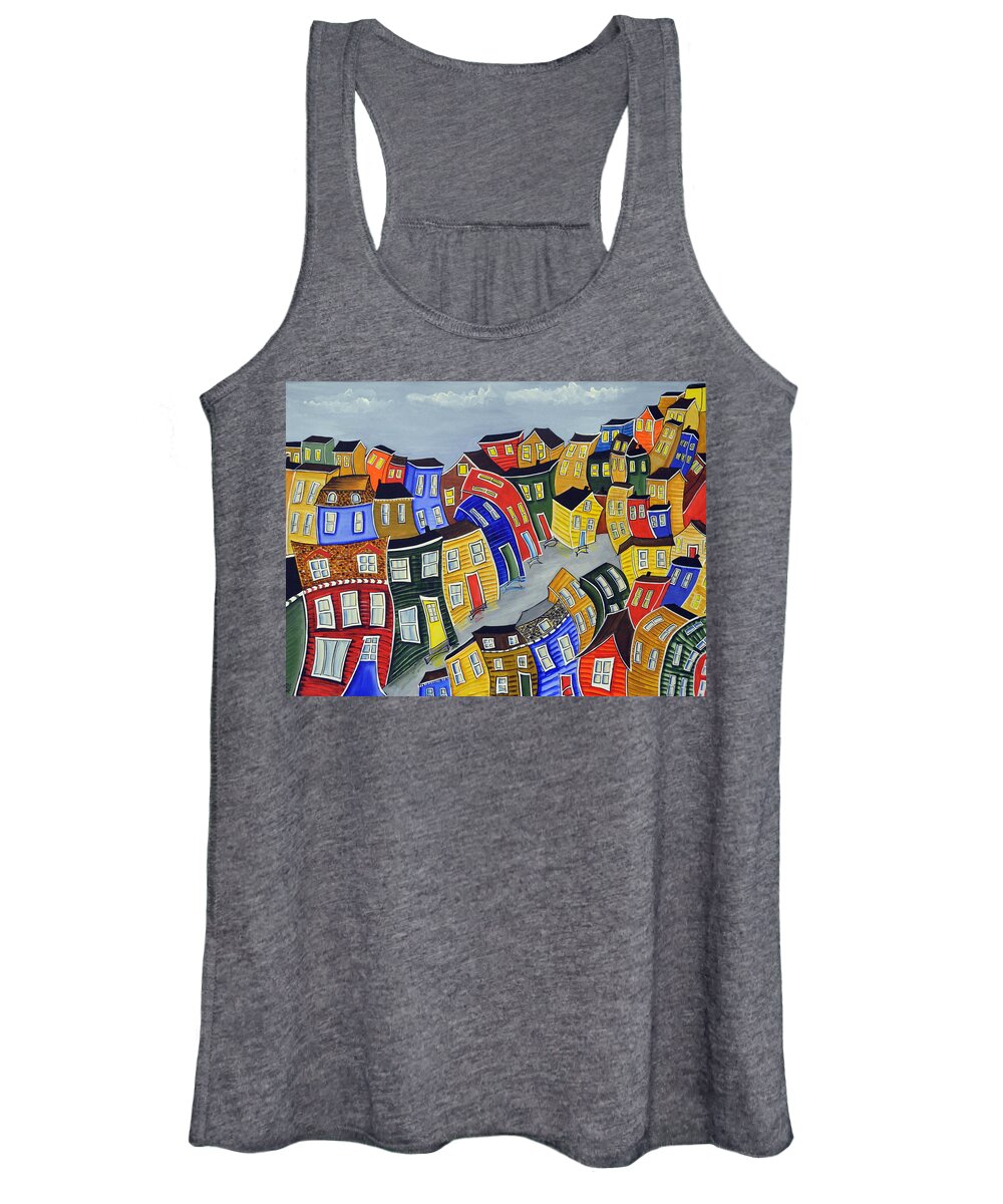 Abstract Women's Tank Top featuring the painting Jelly Bean Village by Heather Lovat-Fraser