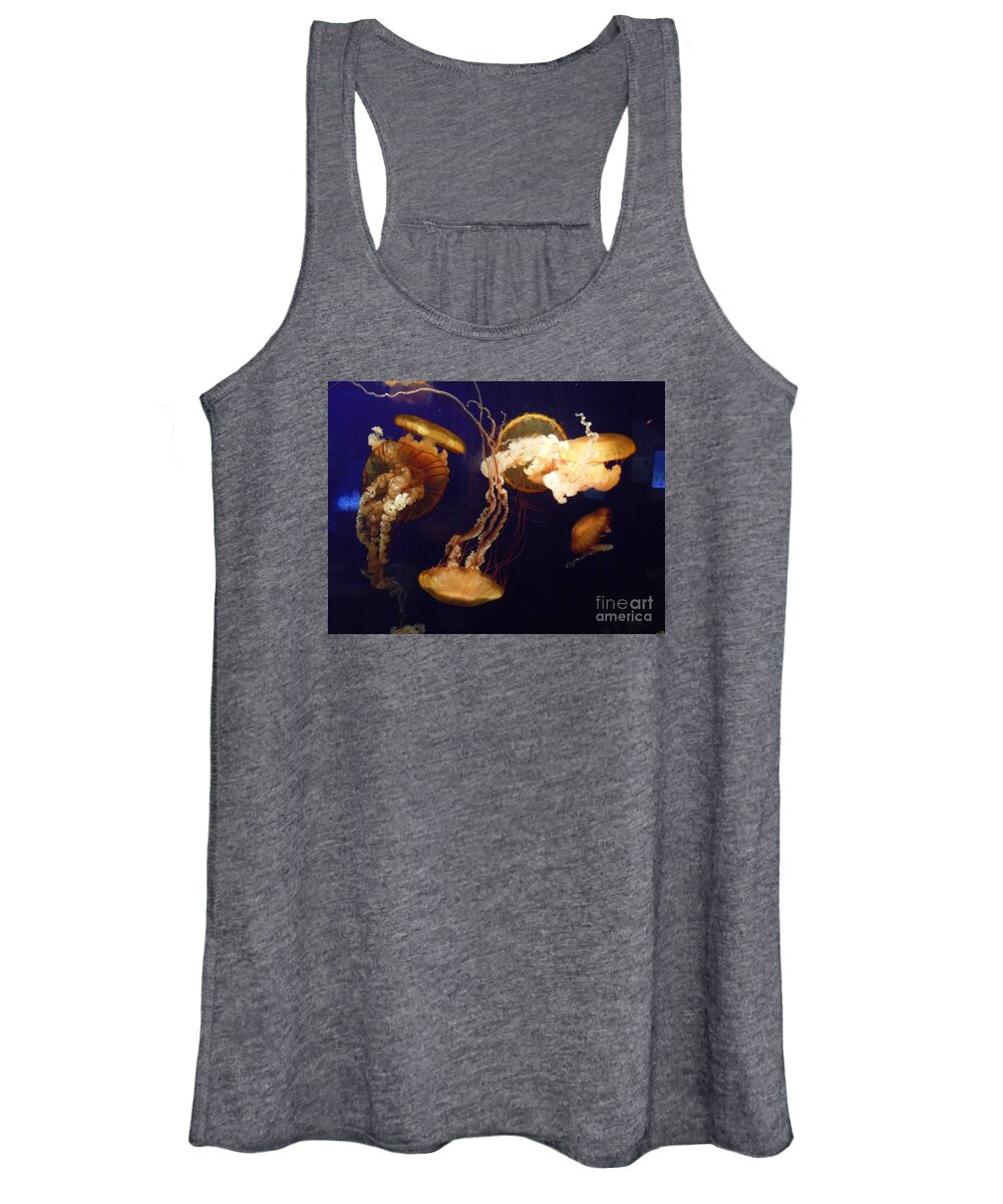  Women's Tank Top featuring the photograph Jelly Fish Brown on bBue by David Frederick