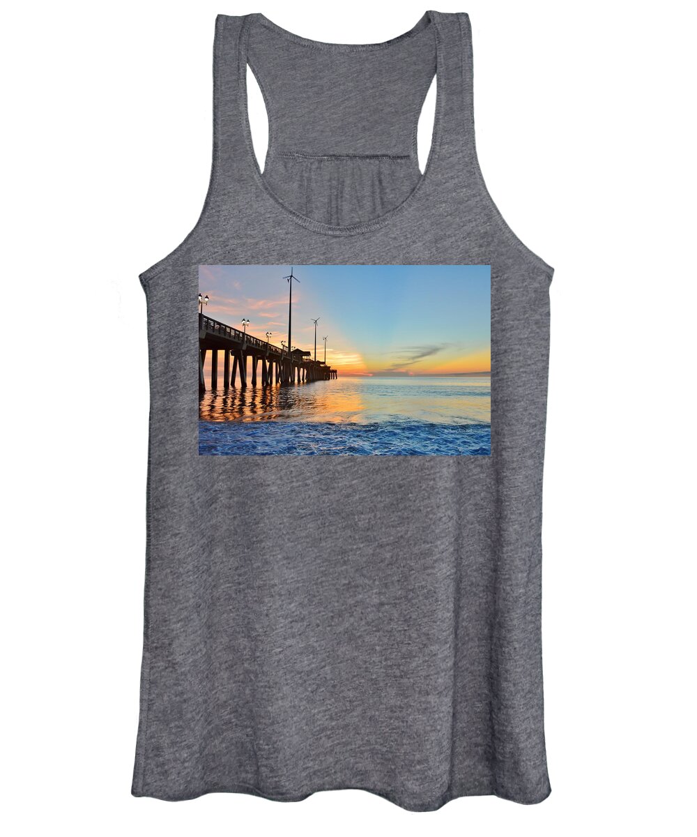 Obx Sunrise Women's Tank Top featuring the photograph Jennette's Pier Aug. 16 by Barbara Ann Bell