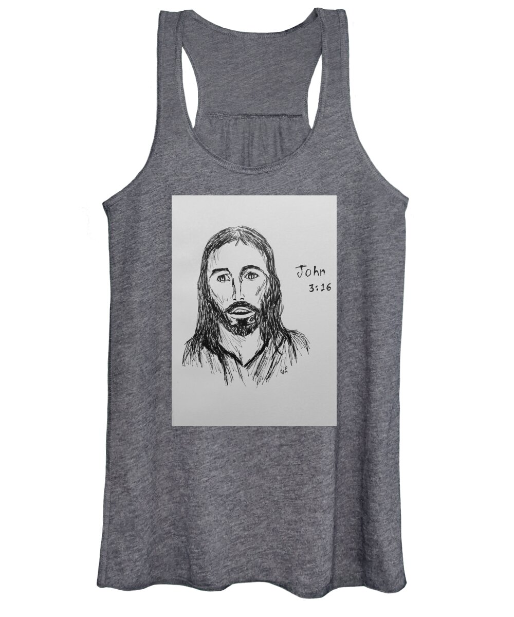 Religious Women's Tank Top featuring the drawing John 3 16 by Victoria Lakes
