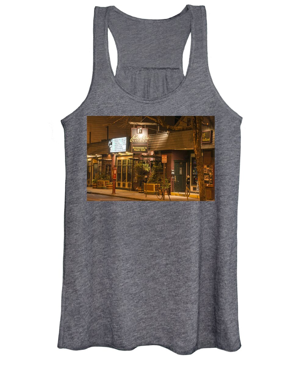Johnny Women's Tank Top featuring the photograph Johnny Ds Music Club in Davis Square Somerville MA by Toby McGuire