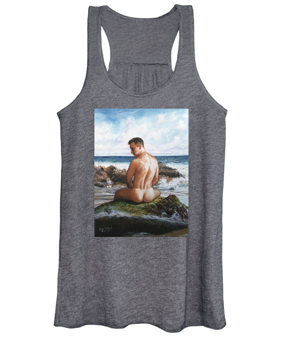 Beach Women's Tank Top featuring the painting Jon at the Beach by Marc DeBauch
