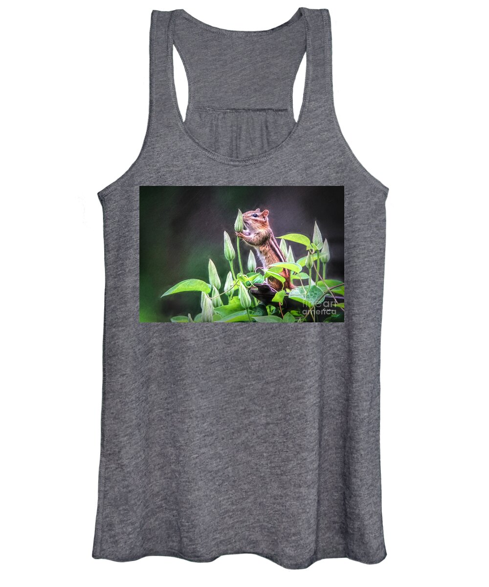 Chipmunk Women's Tank Top featuring the photograph Just A Little Sniff by Tina LeCour