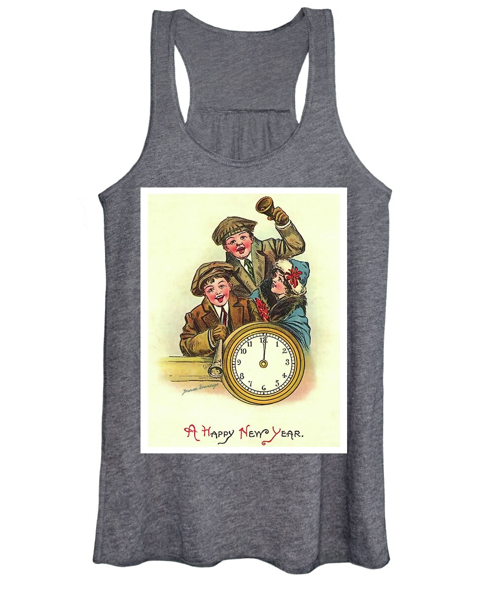 Kids Women's Tank Top featuring the painting Kids are celebrating new year by Long Shot