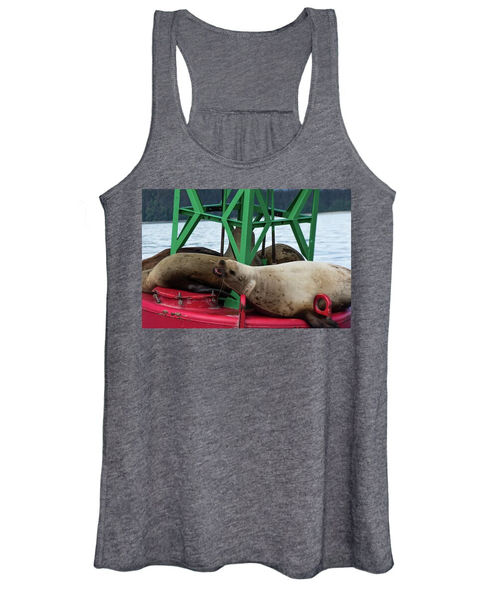 Sea Lions Women's Tank Top featuring the photograph King of the Buoy by David Kirby