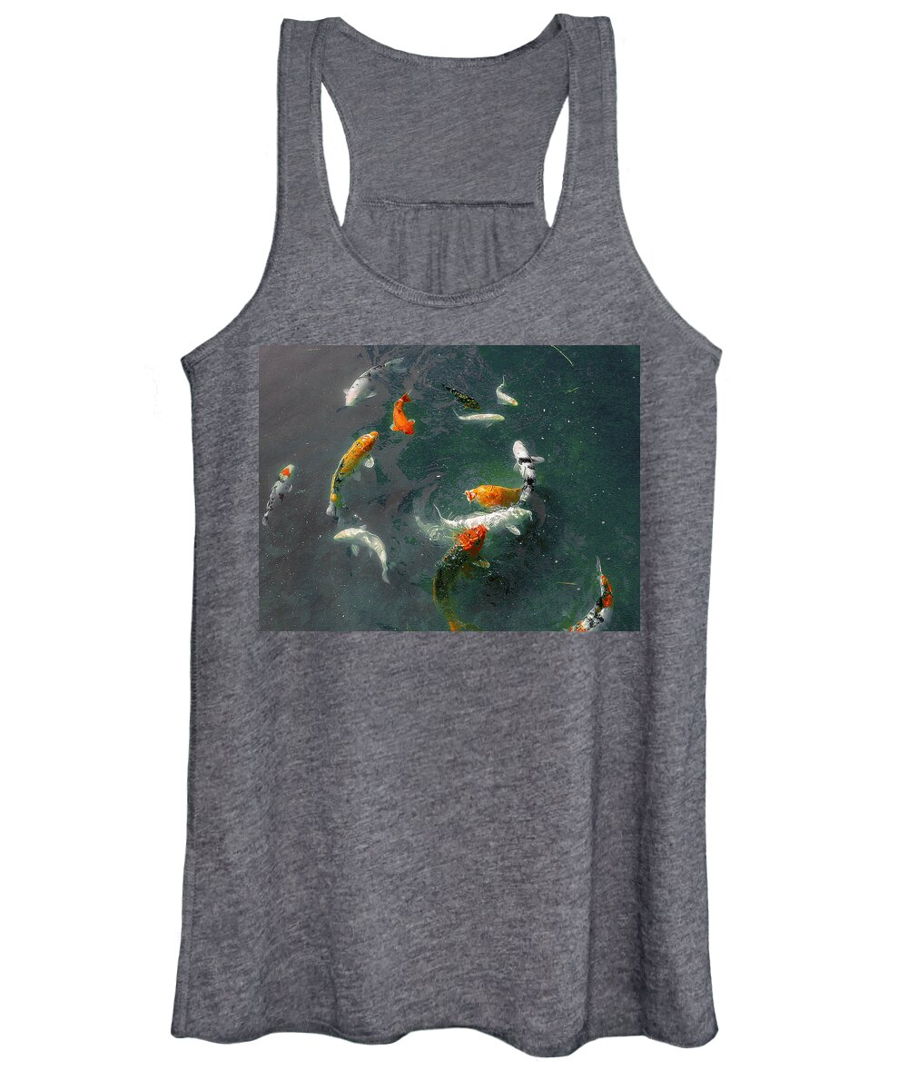 Koi Women's Tank Top featuring the photograph Koi Symphony 2 Stylized by Anne Cameron Cutri