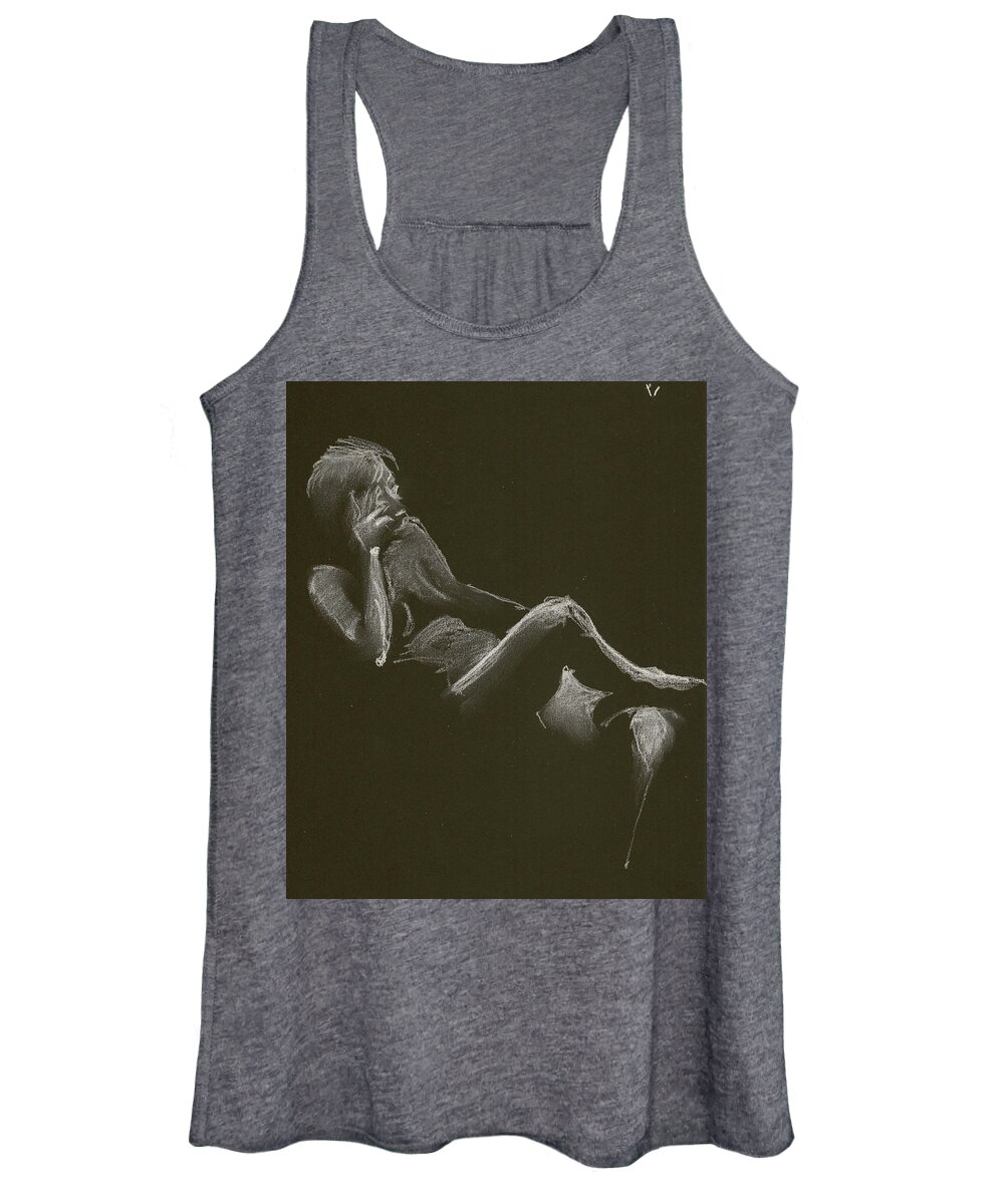Figure Drawing Women's Tank Top featuring the drawing Kroki 2014 12 27_3 Figure Drawing White Chalk by Marica Ohlsson