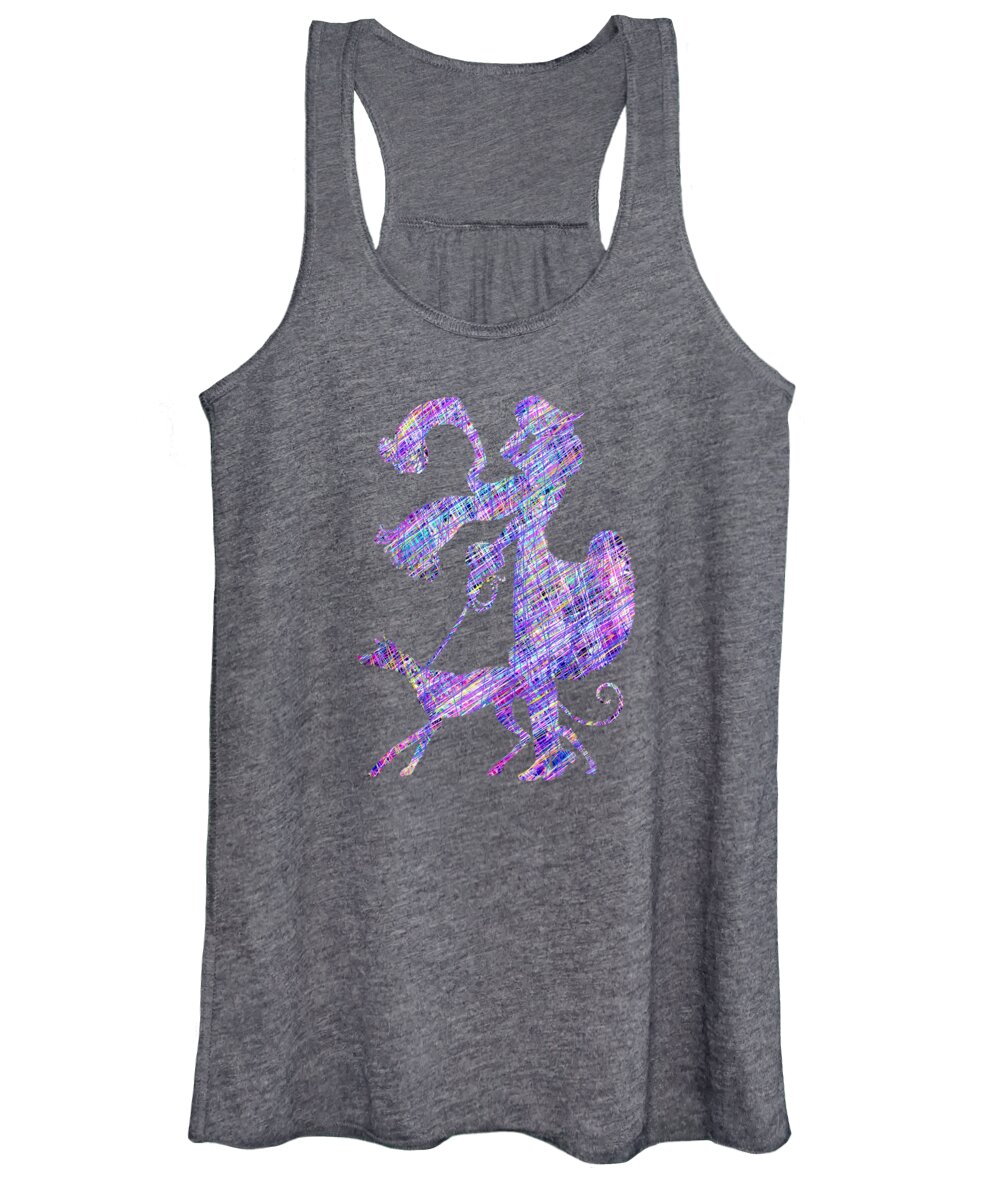 Lady Women's Tank Top featuring the digital art Lady Dog Walker Threads Transparent Background by Barbara St Jean