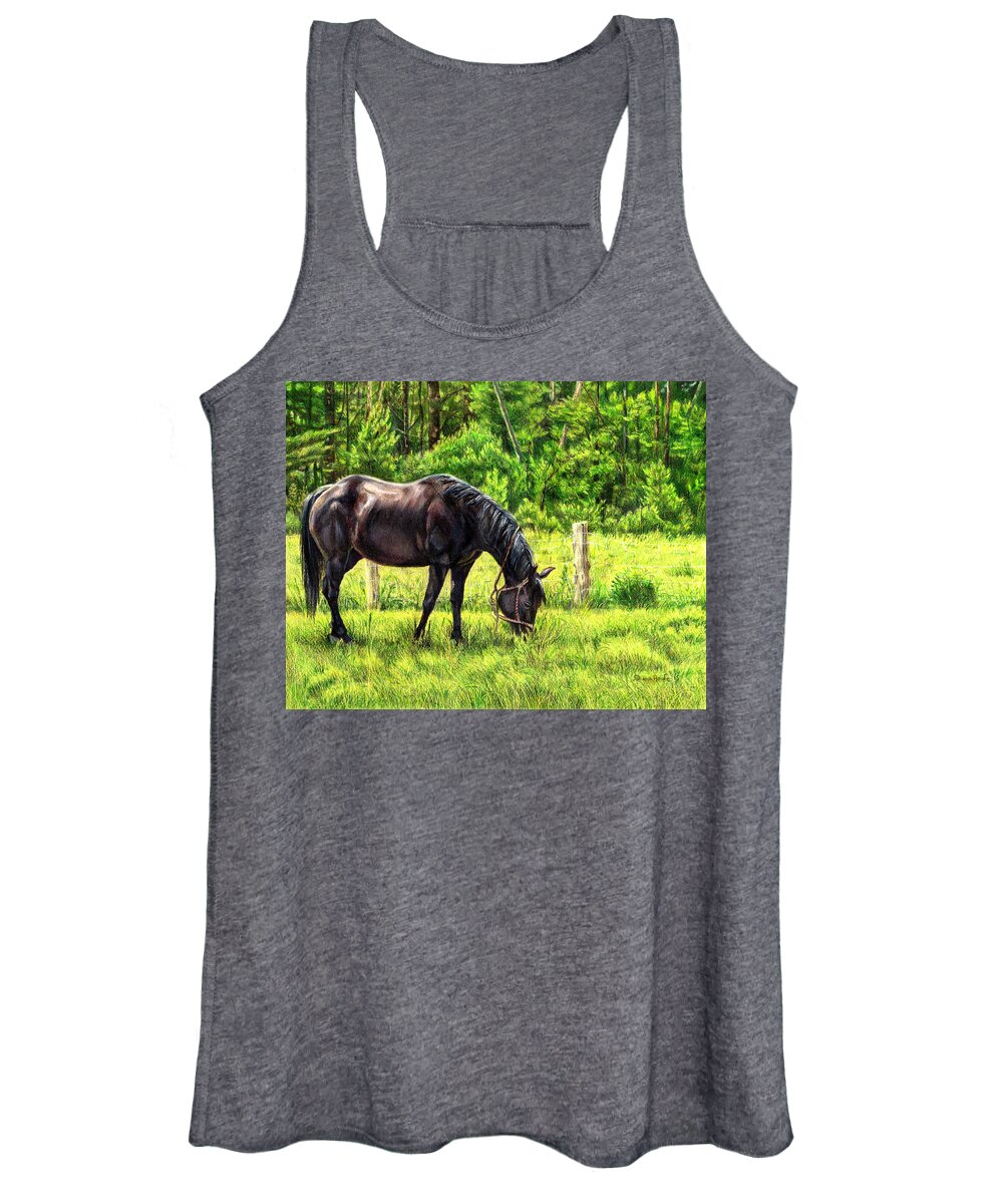 Horse Women's Tank Top featuring the drawing Lady in Waiting by Shana Rowe Jackson