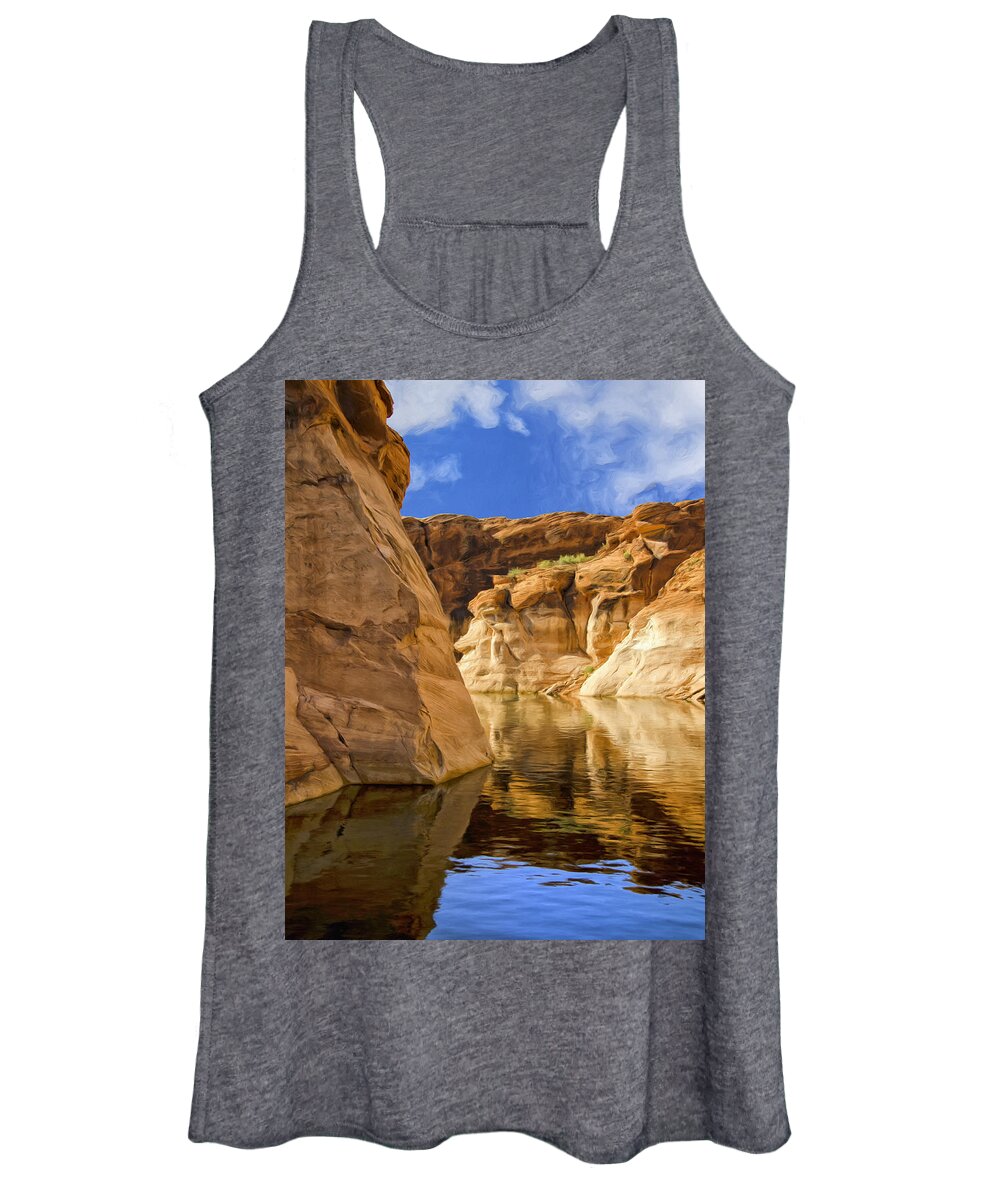 Morning Women's Tank Top featuring the painting Lake Powell Stillness by Dominic Piperata