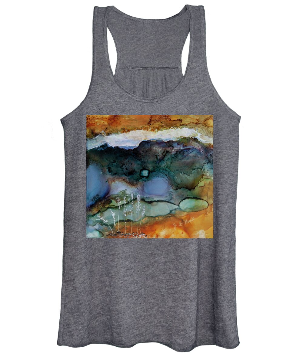 Landscape Abstract Nature Painting Inks Poster Summer Spring Women's Tank Top featuring the painting Landscape III by Judy Huck