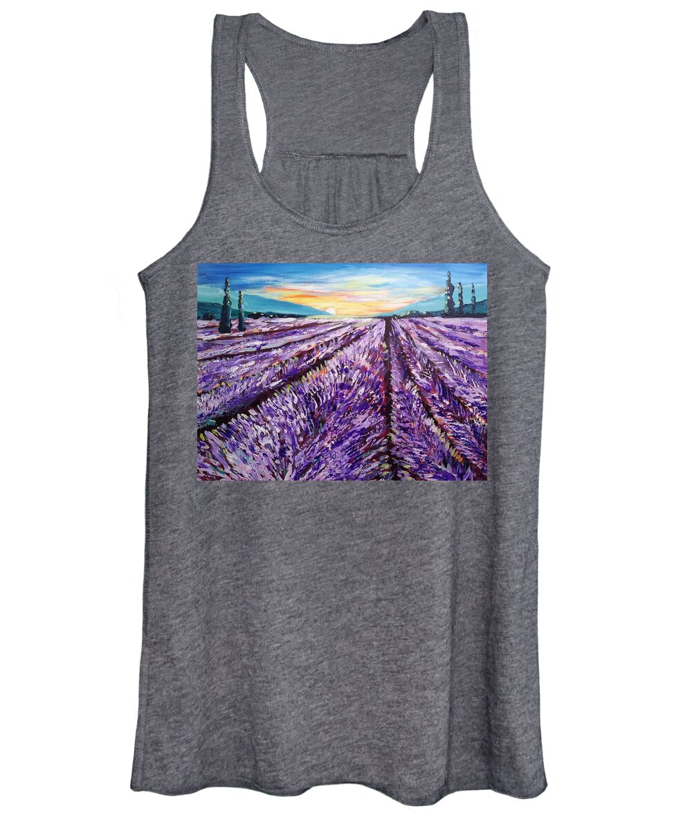 Lavender Women's Tank Top featuring the painting Lavender Fields by Lynne McQueen