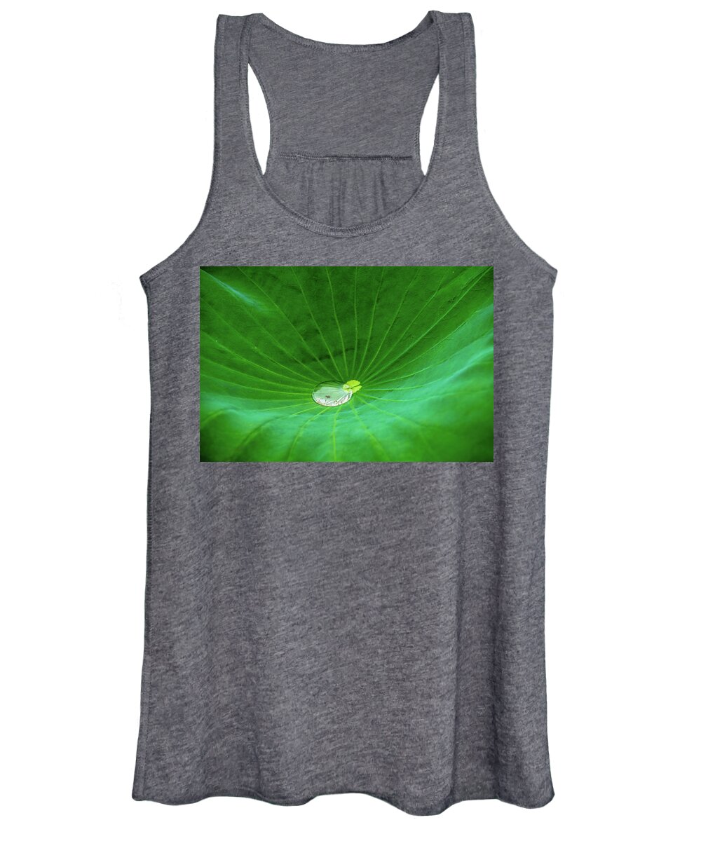 Bloom Women's Tank Top featuring the photograph Leaf Cupping a Giant Water Drop by Dennis Dame