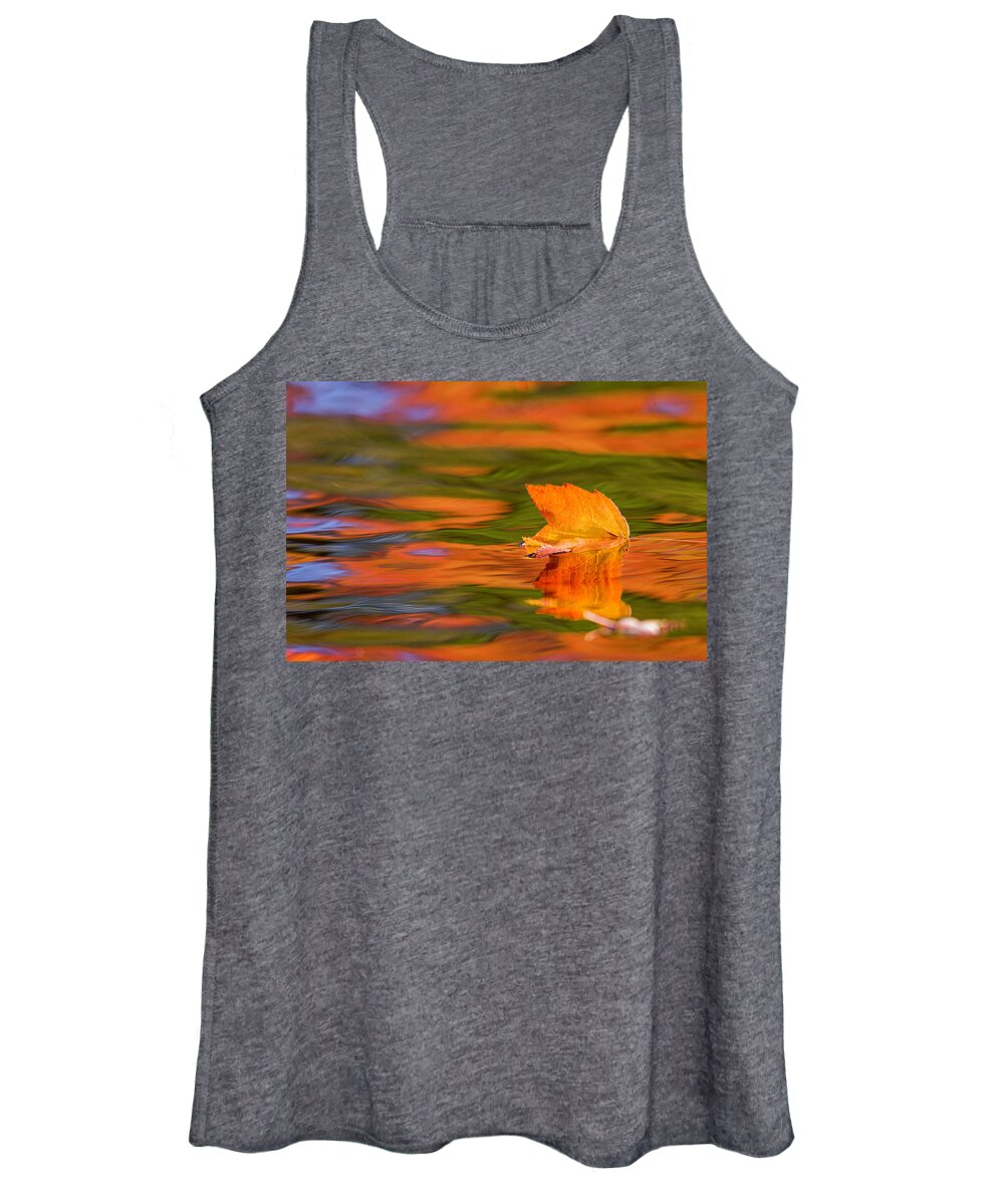 Fall Women's Tank Top featuring the photograph Leaf on water by Benjamin Dahl
