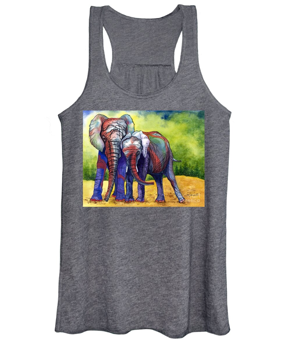 Elephants Women's Tank Top featuring the painting Lean on Me by Barbara Jewell