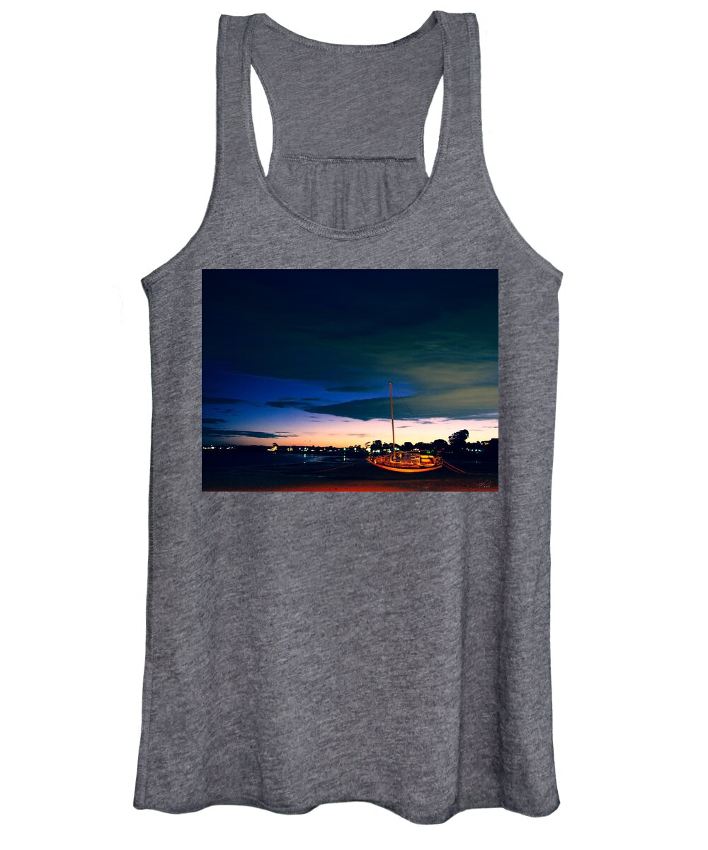 Landscape Women's Tank Top featuring the photograph Leaning Boat Low Tide by Michael Blaine
