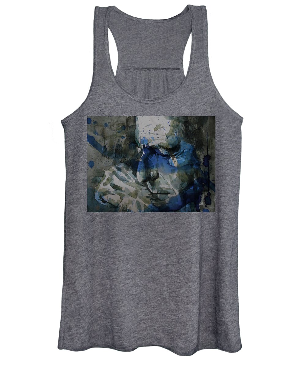 Leonard Cohen Women's Tank Top featuring the painting Leonard Cohen - It Goes Like This The Fourth The Fifth by Paul Lovering