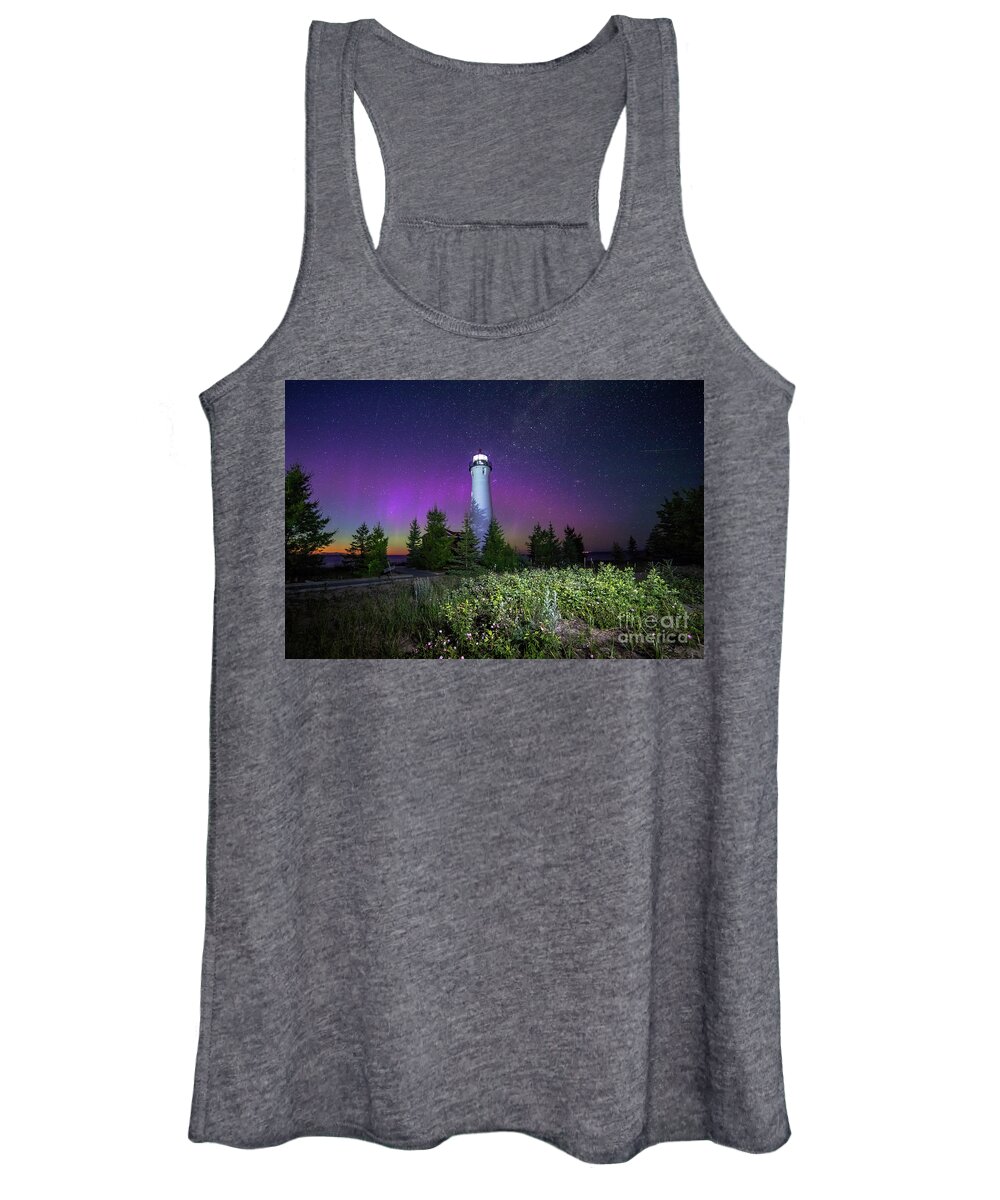 Michigan Lighthouse Women's Tank Top featuring the photograph Crisp Point Lighthouse Northern Lights -0395 by Norris Seward