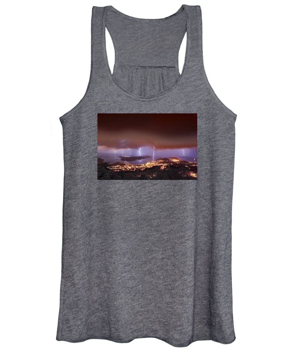 Lightning Women's Tank Top featuring the photograph Lightning Over Water Island by Gary Felton