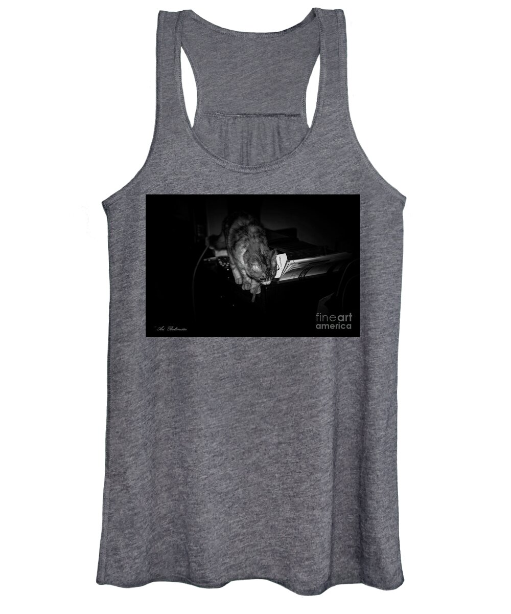 Black And White Women's Tank Top featuring the photograph Lili at night activity by Arik Baltinester