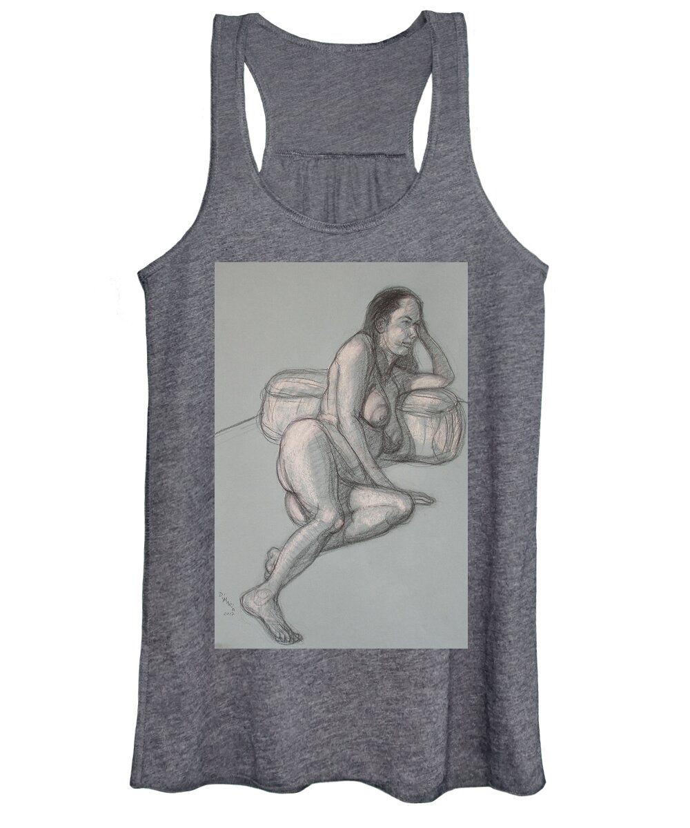 Realism Women's Tank Top featuring the drawing Liliana Reclining 2 by Donelli DiMaria